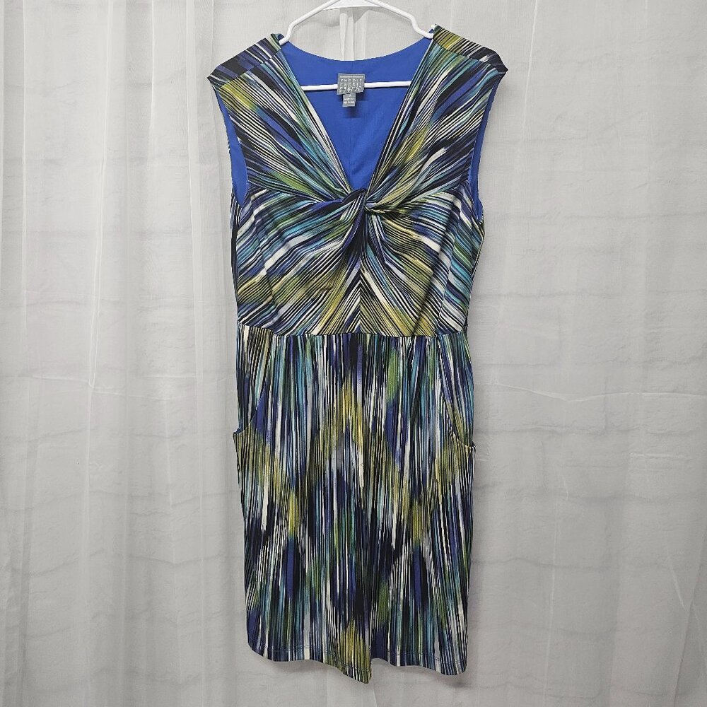 Rabbit Rabbit Rabbit Blue Green Abstract Striped Sleeveless Dress 10P - Picture 10 of 15